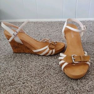 Cute white and tan wedge sandals size 9.5